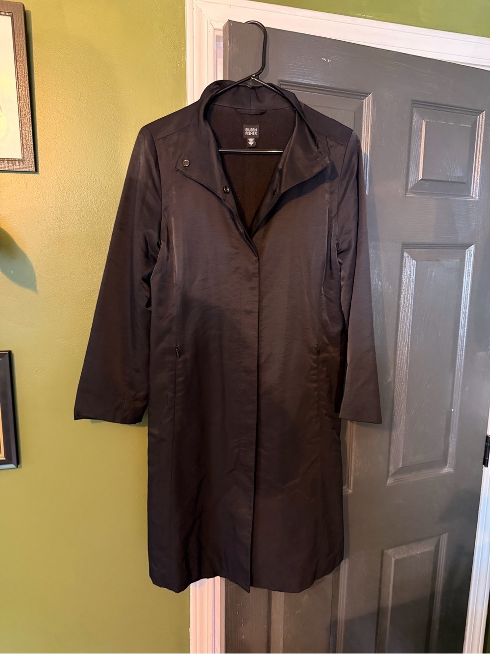 Eileen Fisher Black Long Mid-Weight Coat with Fleece lining - Picture 2 of 3